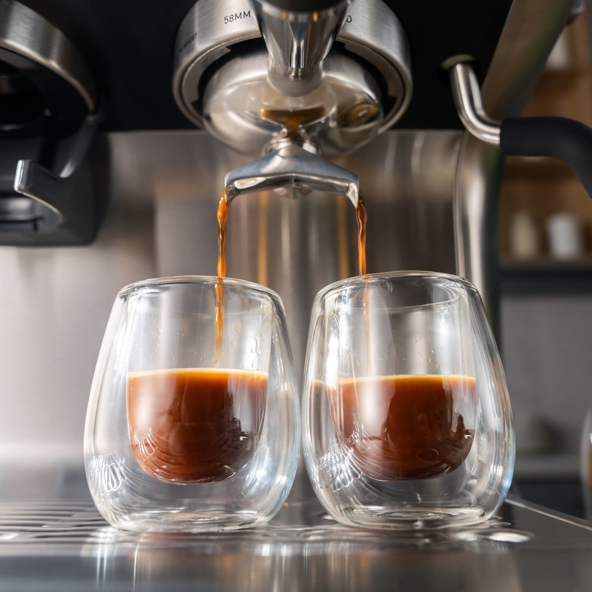Aspire Core: der Brühkopf: Espresso in zwei Gläser